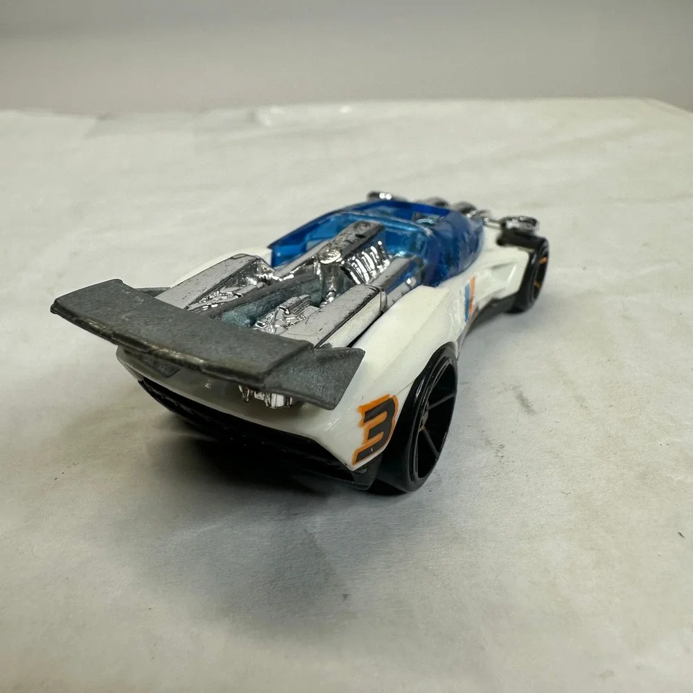 Hot Wheels Flathead Fury White‎ Blue Orange Race Car Toy Diecast Metal